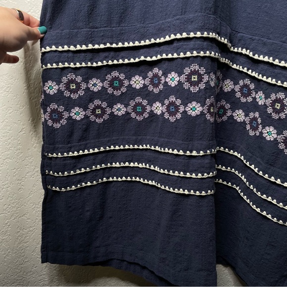 Madewell Embroidered Neck-Tie Midi Dress Floral V-neckline 100% Cotton Bohemian - Picture 8 of 12